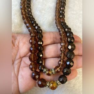 Brown & Amber Faceted Crystal Glass Beads 2 Strands‎ Vintage Necklace
